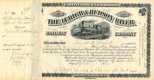 Lehigh and Hudson River Railway Co. Issued to and Signed by Garrett A. Hobart - Stock Certificate